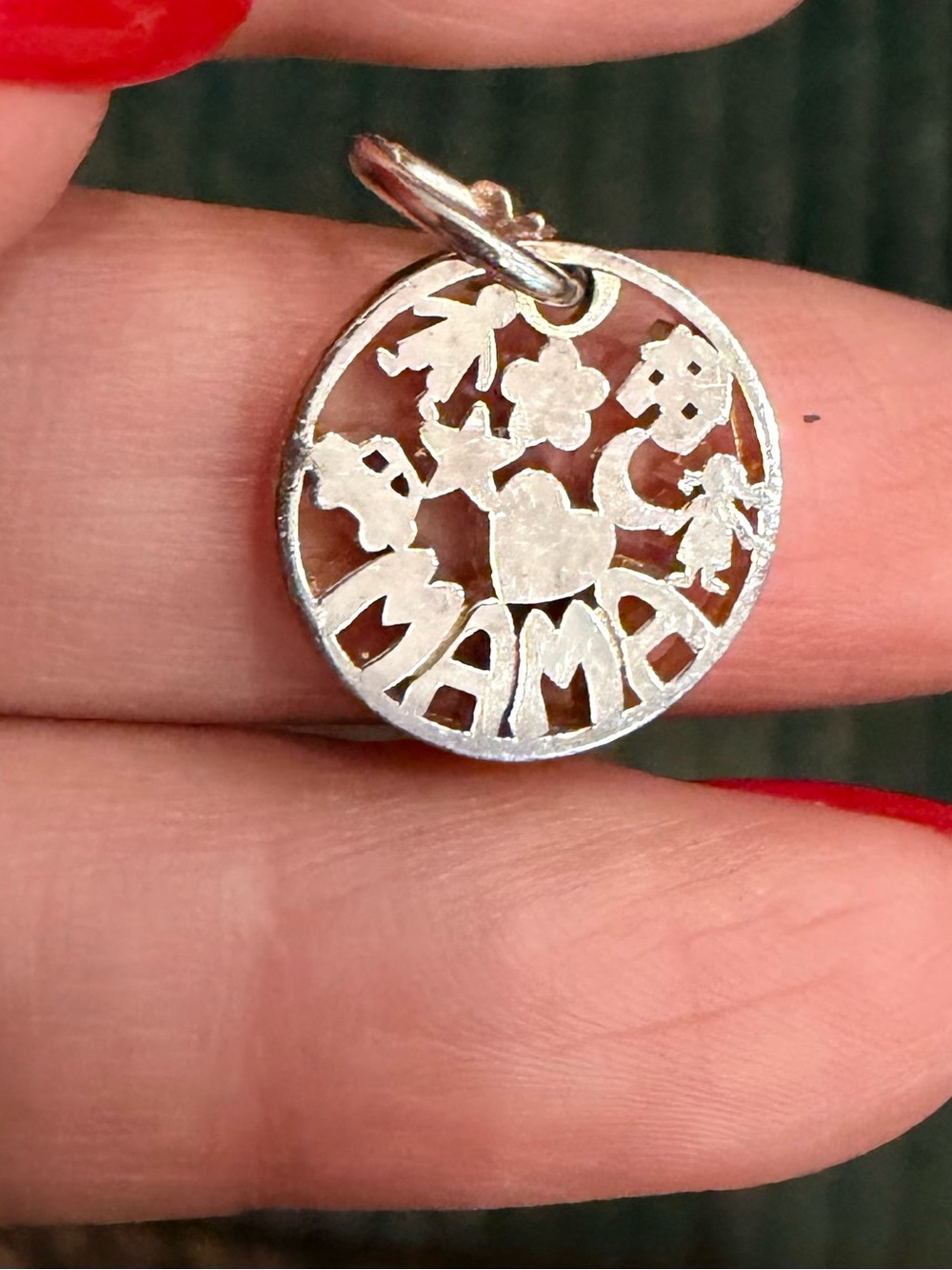 Tous Silver 'MAMA' Round Charm Pendant with Heart & Floral Cutouts